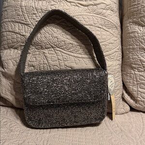 Chic Black Beaded Women's Shoulder Bag